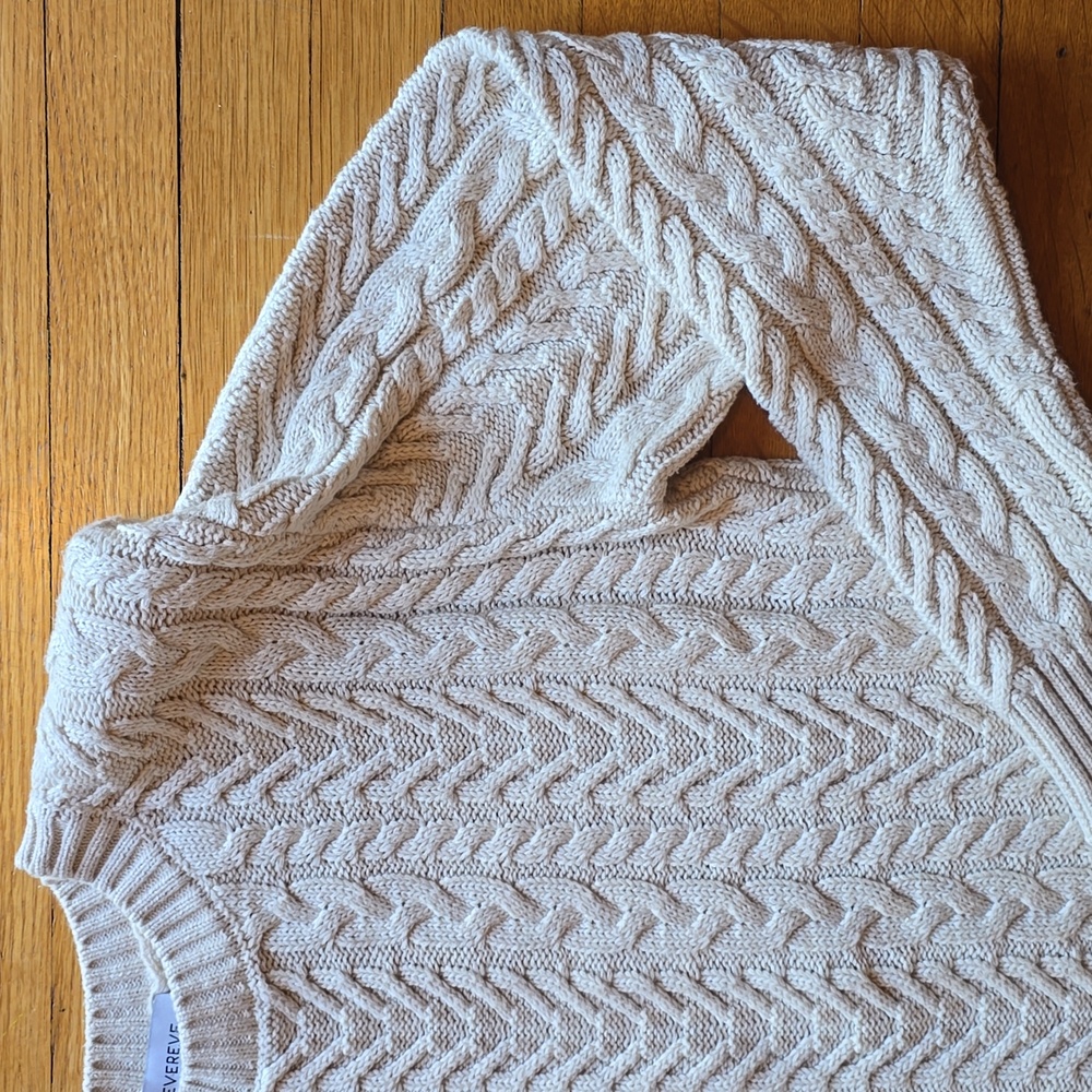 Evereve Alexis Strong Shoulder Cable Pullover Sweater, Cream, EUC, Women's XS - Picture 7 of 14